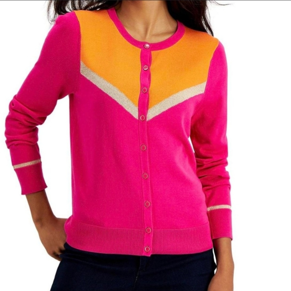 Charter Club Women's Vibrant Pink and Orange Cardigan NWT Size M